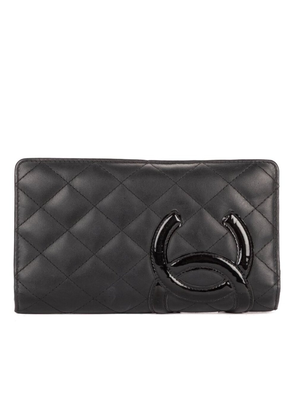 Chanel Cambon Line Long Bifold Wallet Black Pink Quilted Lambskin Leather